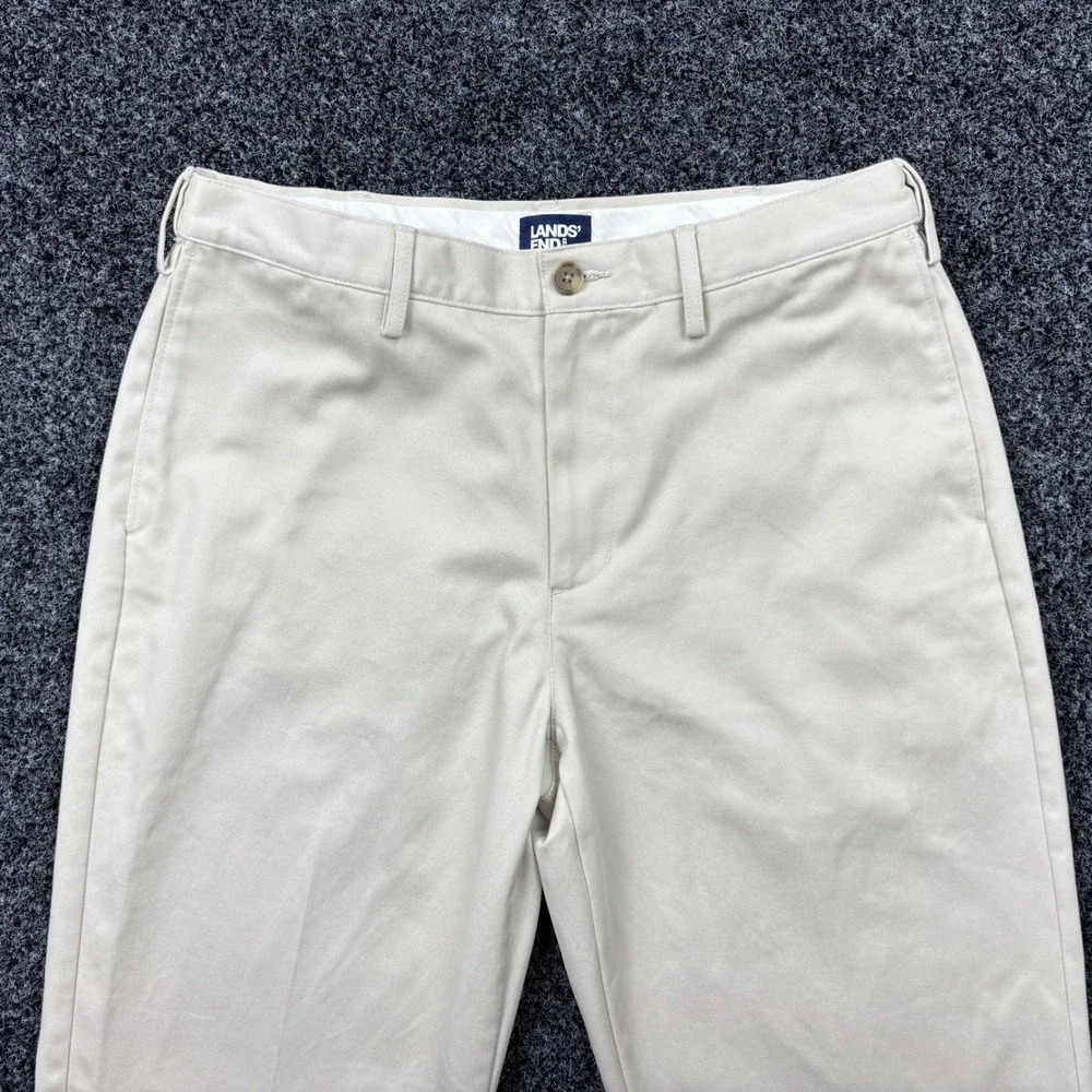 Lands End Pants Mens 34x34 Khaki Beige Traditional Fit Flat Front Chino Trousers
